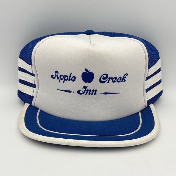 Vintage Apple Creek Inn Three Stripe Mesh Trucker Snapback Hat Cap - Picture 1 of 15